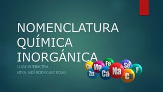 NOMENCLATURA
QUÍMICA
INORGÁNICA
CLASE INTERACTIVA
MTRA. AIDÉ RODRÍGUEZ ROJAS
 