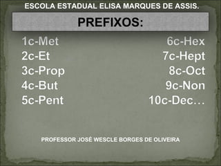 PROFESSOR JOSÉ WESCLE BORGES DE OLIVEIRA ESCOLA ESTADUAL ELISA MARQUES DE ASSIS. PREFIXOS: 