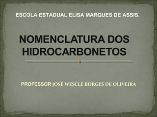 PROFESSOR  JOSÉ WESCLE BORGES DE OLIVEIRA ESCOLA ESTADUAL ELISA MARQUES DE ASSIS. 