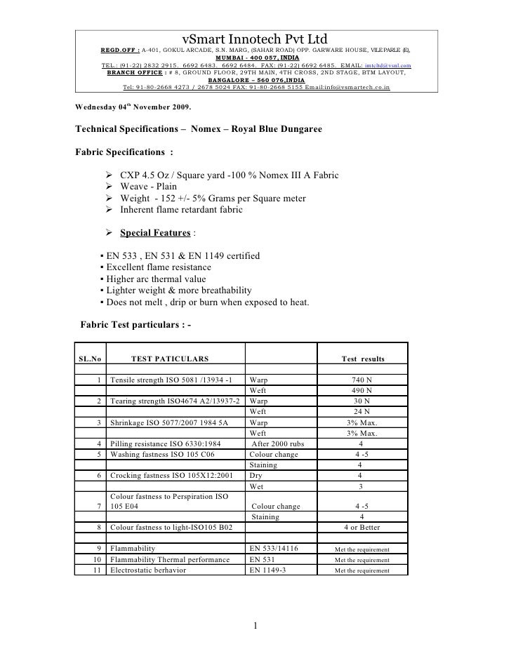 nomex royal blue dungaree technical specification sheet nomex royal blue dungaree technical specification sheet