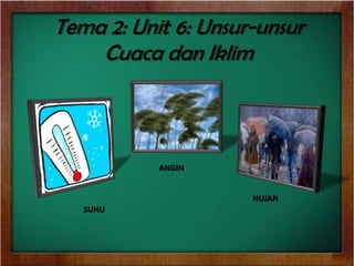 Tema 2: Unit 6: Unsur-unsur
    Cuaca dan Iklim



           ANGIN


                     HUJAN
   SUHU
 