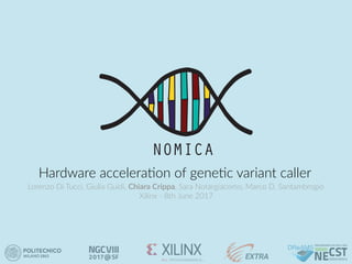 Hardware accelera*on of gene*c variant caller
NOMICA
Lorenzo Di Tucci, Giulia Guidi, Chiara Crippa, Sara Notargiacomo, Marco D. Santambrogio
Xilinx - 8th June 2017
 