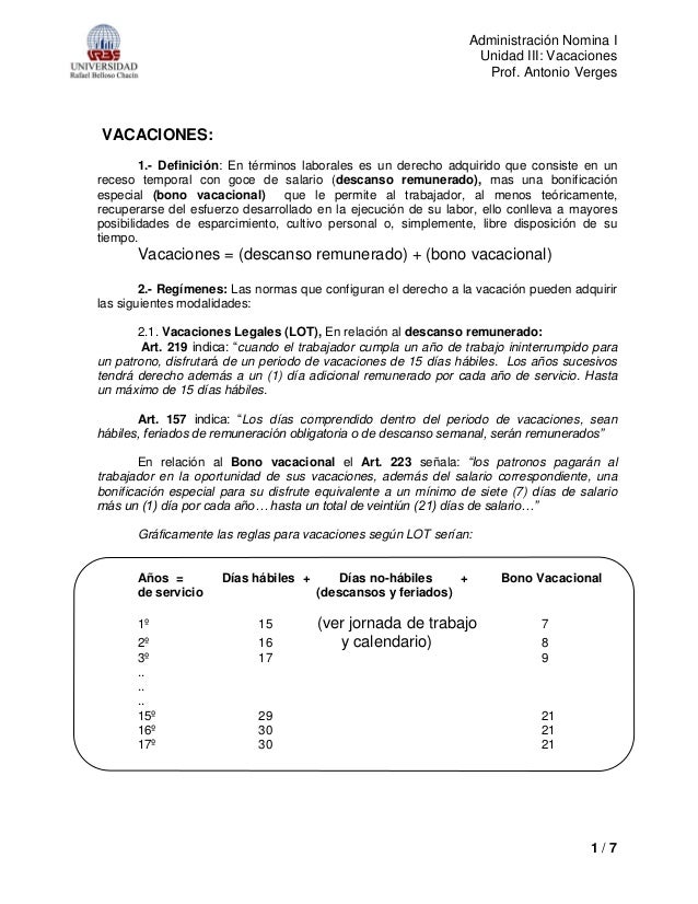 Nomina I Vacaciones
