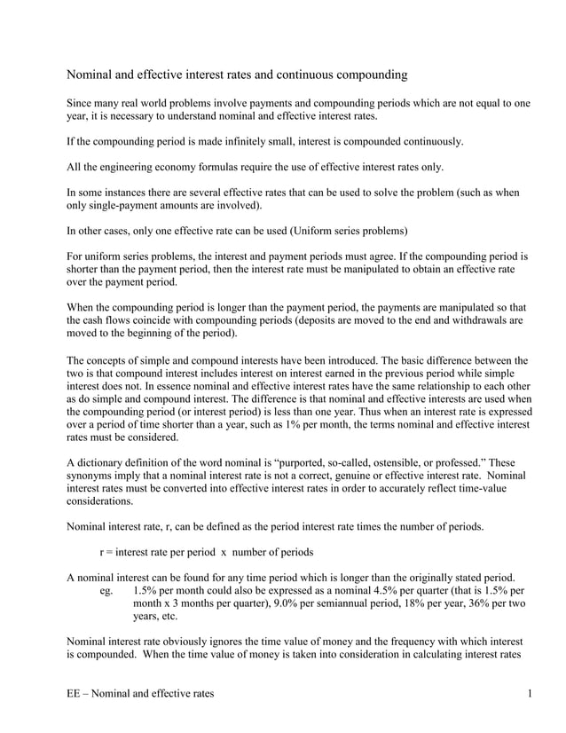 Nominal And Effective Interest Rates DOCX Nominal and effective interest rates docx