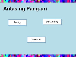 Antas ng Pang-uri
lantay
pasukdol
pahambing
 