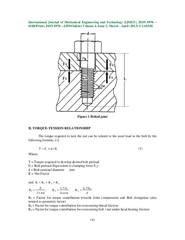 Nominal Diameter Clamp Length And Thread Pitch Analysis For Bolt Pre 