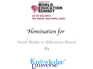 Nomination for  Social Media in Education Award By 
