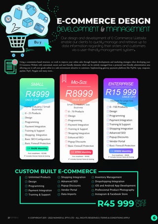 0 - 70 Products
Design
Programming
Payment Integration
Training & Support
Shopping Integration
Enhanced SEO
Popup Discount...