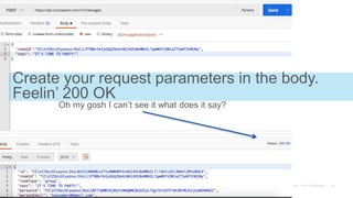 Create your request parameters in the body.
Feelin’ 200 OK
Oh my gosh I can’t see it what does it say?
 
