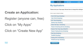Create an Application:
Register (anyone can, free)
Click on “My Apps”
Click on “Create New App”
 