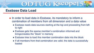  In order to load data in Essbase, its mandatory to inform a
combination of members from all dimension and a data value
●...