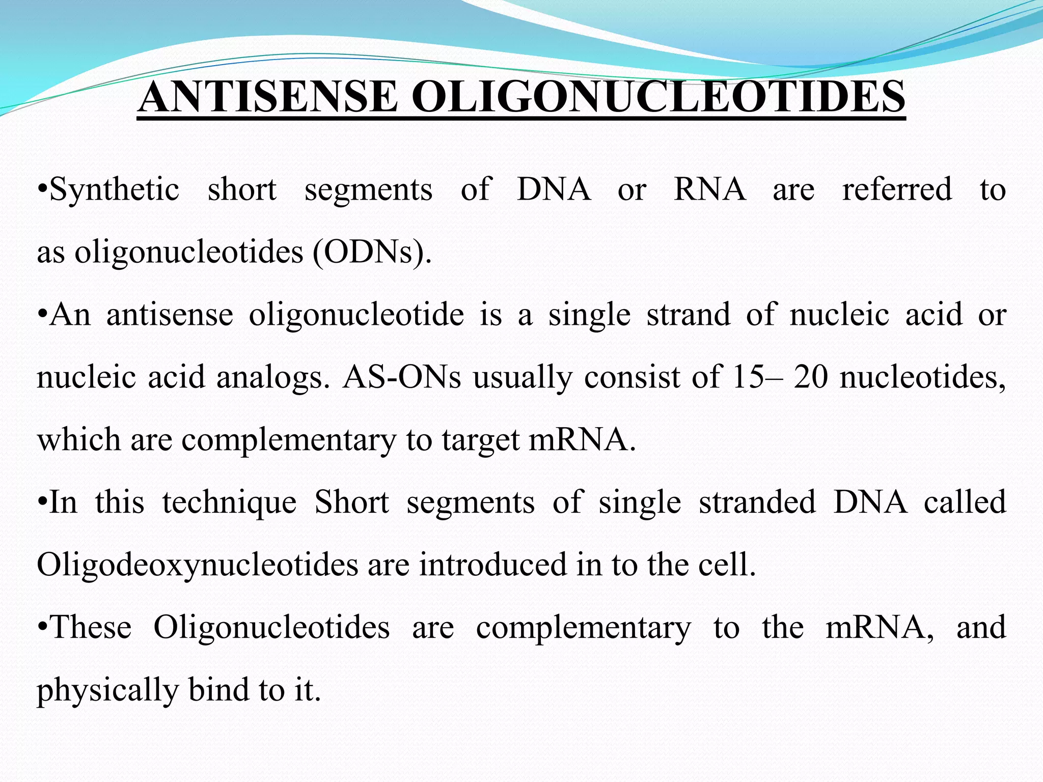 BIOPHARMACEUTICS OF ANTISENSE MOLECULE AND APTAMERS | PDF