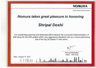 Nomura Recognition Certificate 1