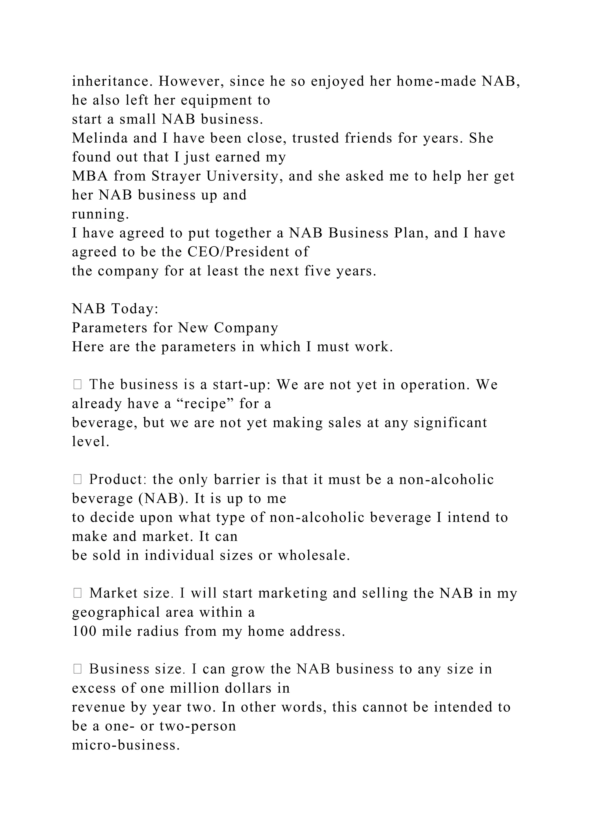 NONALCOHOLIC BEVERAGE COMPANY PORTFOLIO (The NAB Company .docx