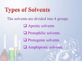 Solvent Groups Non aqueous acid-base titrations | PPTX