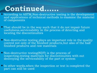 Non destructive testing of materials | PPTX