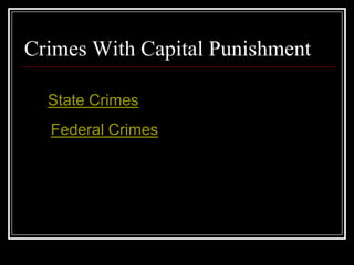 Crimes With Capital Punishment

  State Crimes
  Federal Crimes
 