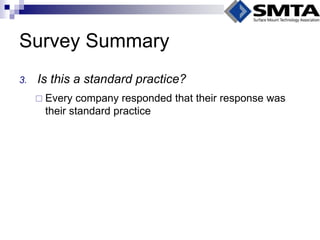 Survey Summary 
3.Is this a standard practice? 
Every company responded that their response was their standard practice  
