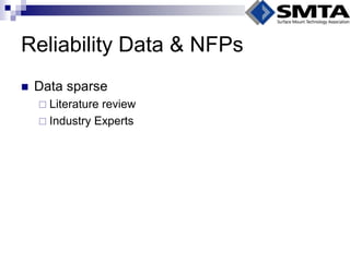 Reliability Data & NFPs 
Data sparse 
Literature review 
Industry Experts  
