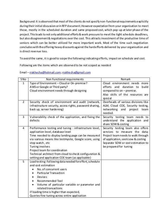 Non functional requirements checklist