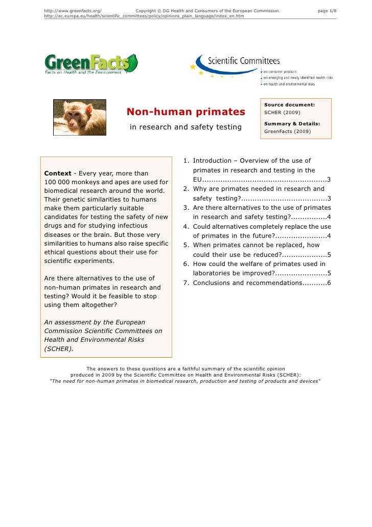 Non Human Primates In Research And Safety Testing