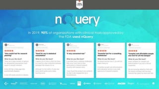 In 2019, 90% of organizations with clinical trials approved by
the FDA used nQuery
 