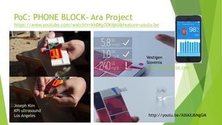 PoC: PHONE BLOCK- Ara Project
https://www.youtube.com/watch?v=khBKp70KdpU&feature=youtu.be
Joseph Kim
KPI ultrasound
Los Angeles
Vestigen
Slovenia
www.nephrosense.com
http://youtu.be/XdiAXJ6NgGM
 
