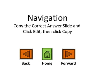 Navigation Copy the Correct Answer Slide and  Click Edit, then click Copy Back Forward Home 