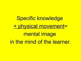 Specific knowledge  + physical movement = mental image  in the mind of the learner. 