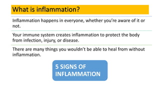 What is inflammation?
Inflammation happens in everyone, whether you’re aware of it or
not.
Your immune system creates infl...