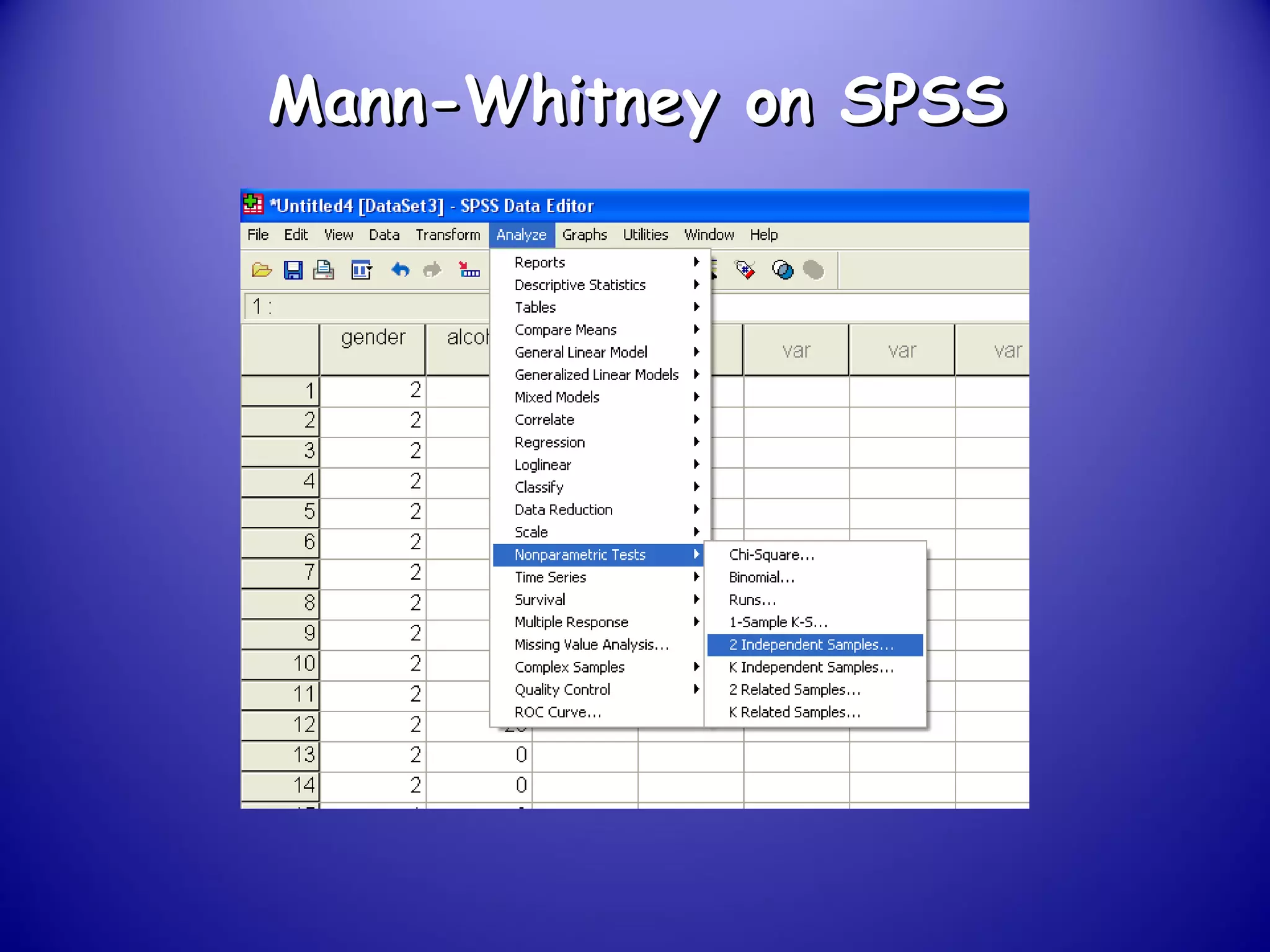 Mann-Whitney on SPSSMann-Whitney on SPSS
 