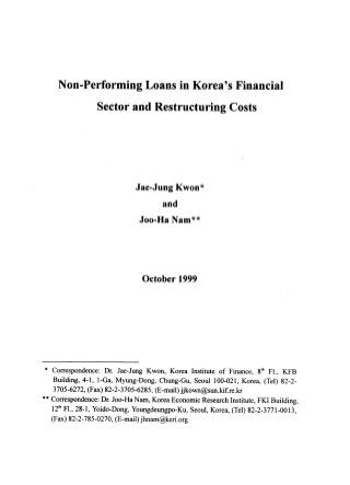 Non performing loans in korea's financial sector and restructering costs