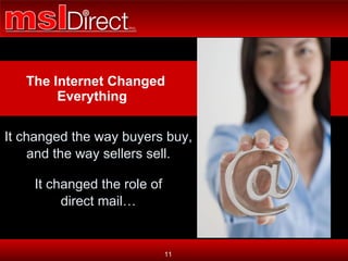 The Internet Changed    Everything It changed the way buyers buy,  and the way sellers sell. It changed the role of direct mail… 