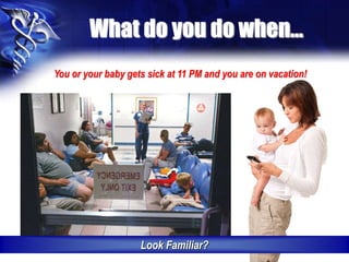What do you do when…
You or your baby gets sick at 11 PM and you are on vacation!
Look Familiar?
 