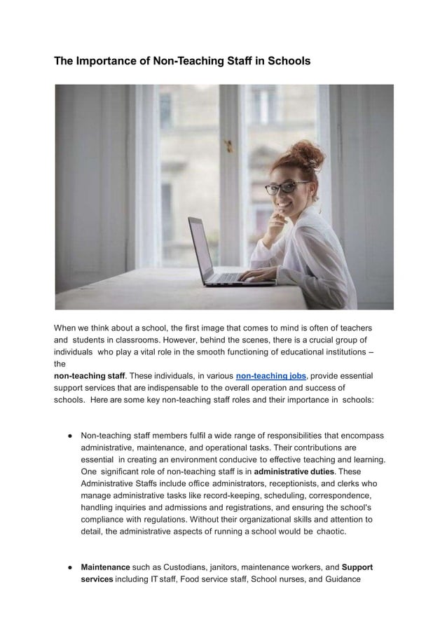 NonTeaching Jobs Why It Is Necessary In Schools PDF