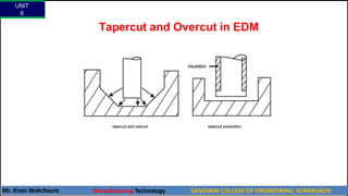 Tapercut and Overcut in EDM
UNIT
6
Mr. Kiran Wakchaure Manufacturing Technology SANJIVANI COLLEGE OF ENGINEERING, KOPARGAON
60
 