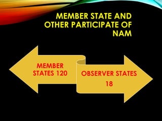 MEMBER STATE AND
OTHER PARTICIPATE OF
NAM
MEMBER
STATES 120 OBSERVER STATES
18
 
