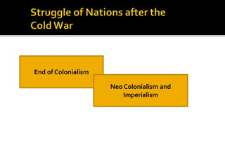 End of Colonialism
Neo Colonialism and
Imperialism
 