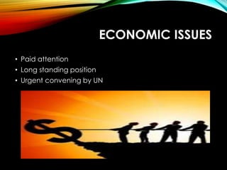 ECONOMIC ISSUES
• Paid attention
• Long standing position
• Urgent convening by UN
 
