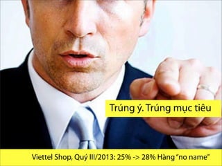 Trúng ý. Trúng mục tiêu
@ research and present byVo.Tu.Duc | Tp. HCM 2013
Viettel Shop, Quý III/2013: 25% -> 28% Hàng“no name”
 