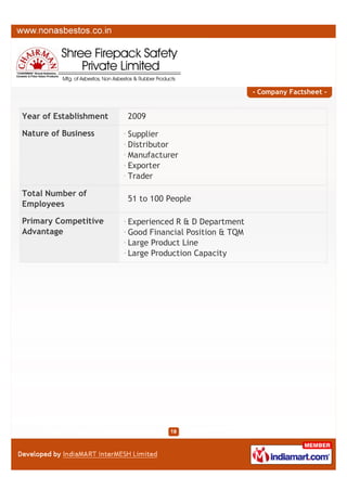 Factsheet
Year of Establishment

: 2007

Nature of Business

: Manufacturer, Supplier, Wholesaler, Importer

Total Number of Employees

: 26 to 50 People

Primary Competitive Advantage

: Experienced R & D

Good Financial Position &

Department

TQM

Large Product Line

Large Production Capacity

A Member of

 