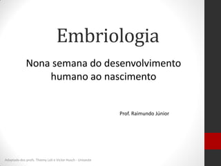 Embriologia
Adaptado dos profs. Thiemy Loli e Victor Husch - Unioeste
Nona semana do desenvolvimento
humano ao nascimento
Prof. Raimundo Júnior
 