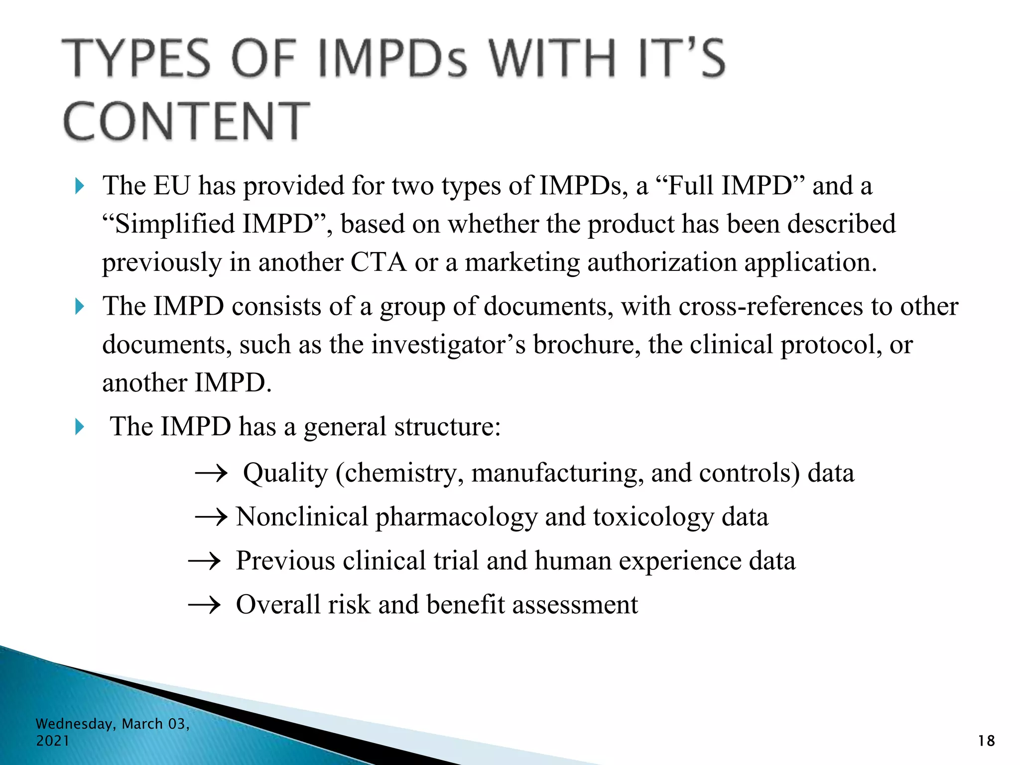 Non clinical drug development (Investigational Medicinal Product, IMPD ...