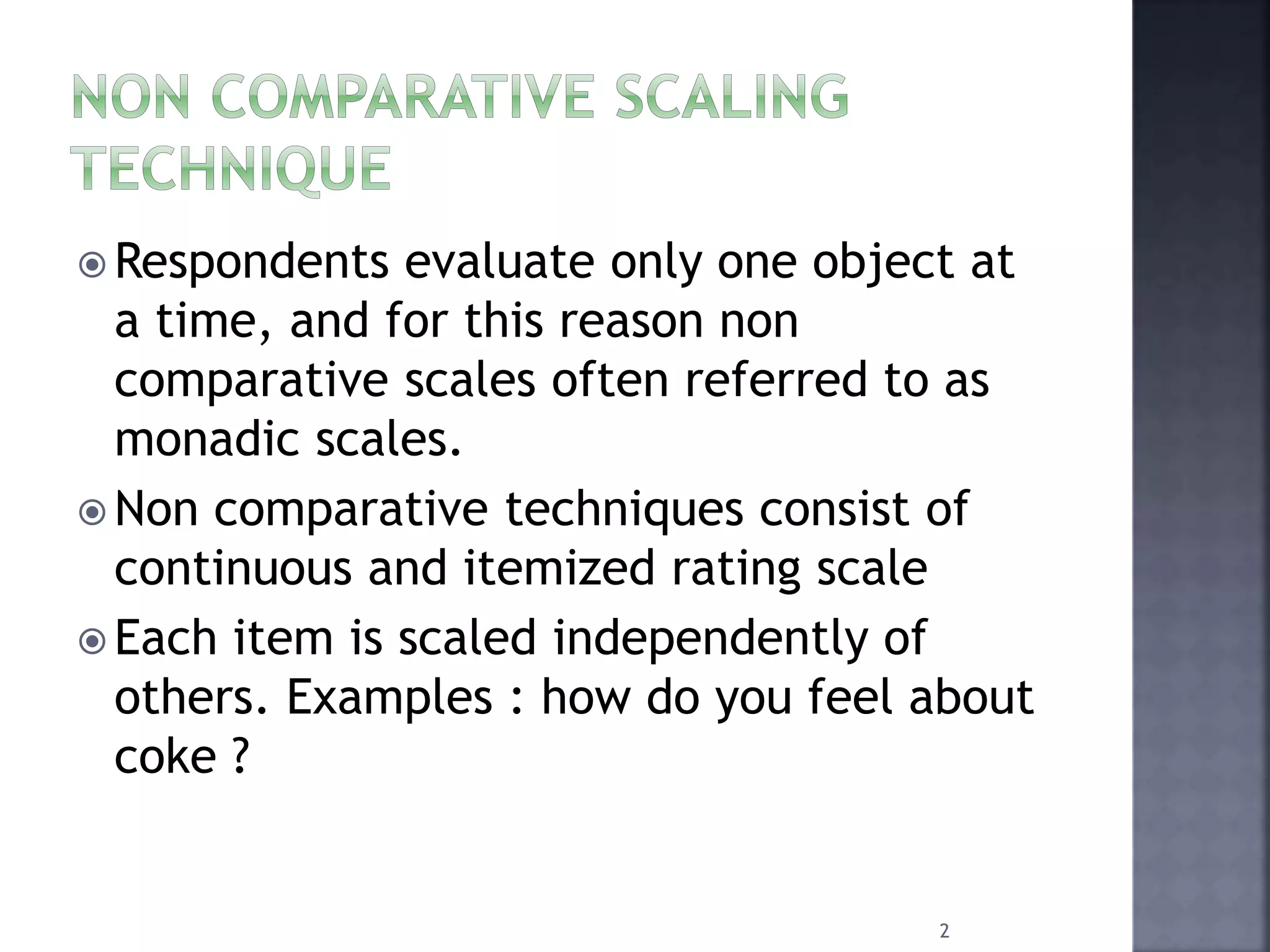 Scale Non Examples Non comparative scaling technique | PPTX