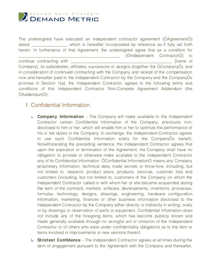 independent contractor non compete