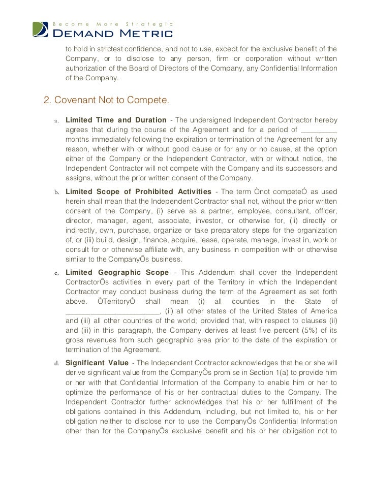 sample non compete agreement template