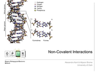 Organic Pedagogical Electronic
Network
Non-Covalent Interactions
Alexandra Kent & Allyson Brome
University of Utah
 