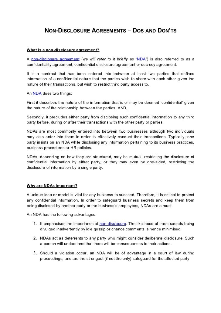 Non Disclosure Agreements Dos And Don Ts