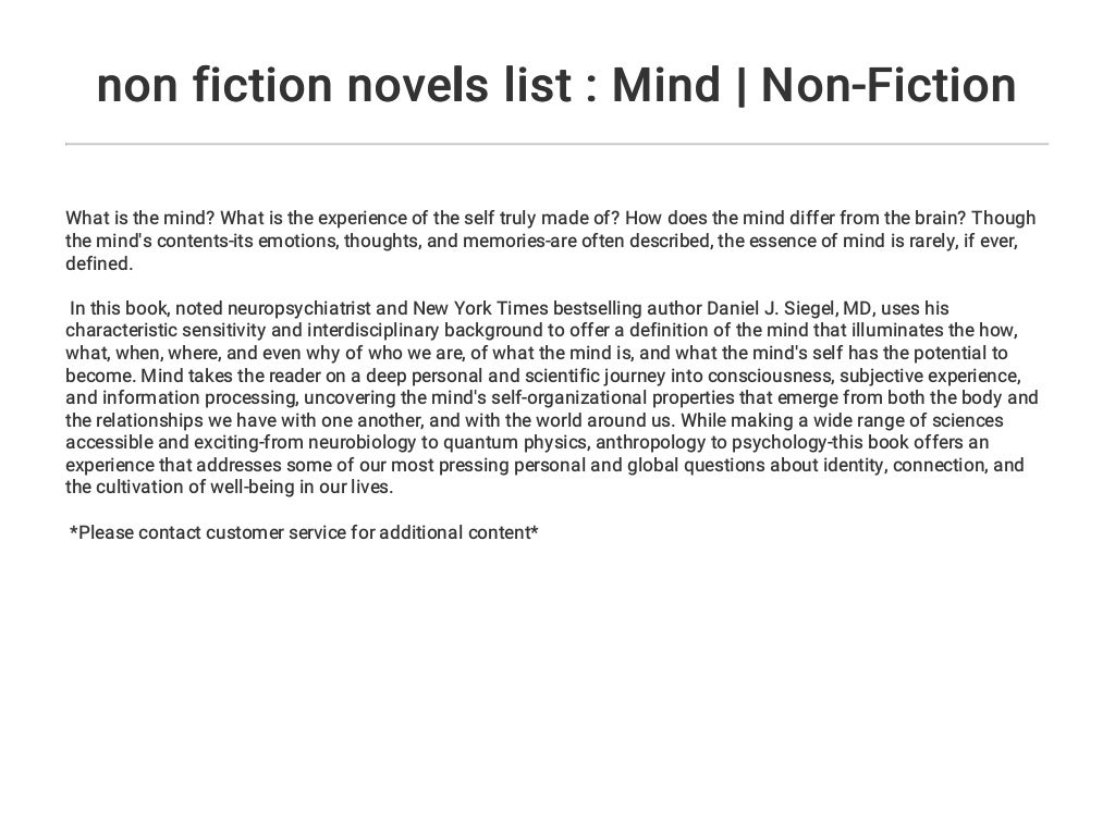 Non Fiction Novels List Mind Non Fiction