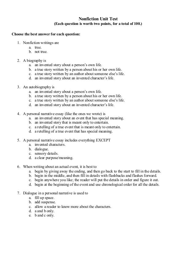 nonfiction unit test 1 nonfiction essay
